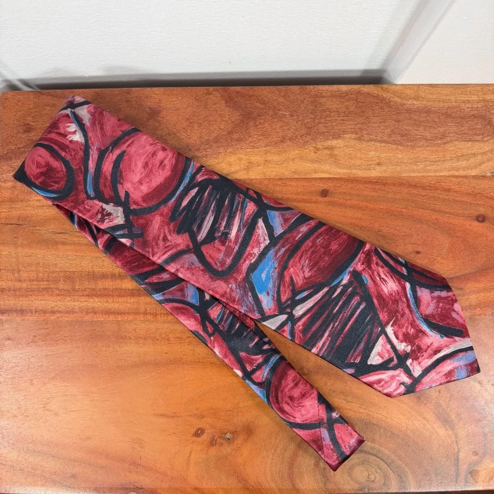 Pierre Cardin Men's Abstract Print Silk‎ Necktie Red Blue Black Pattern